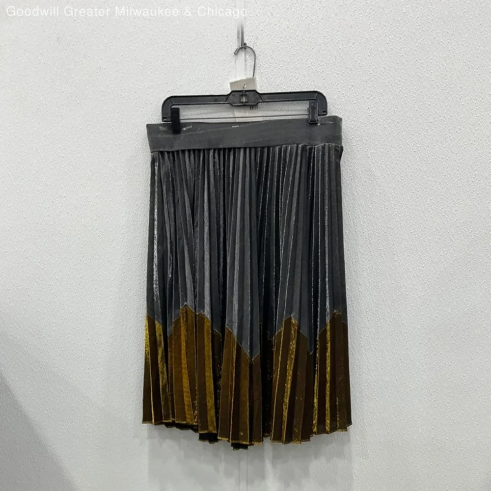 NEW ANTHROPOLOGIE HD Paris Magdalena Pleated Metallic Midi Skirt Silver & Gold L - Picture 5 of 9